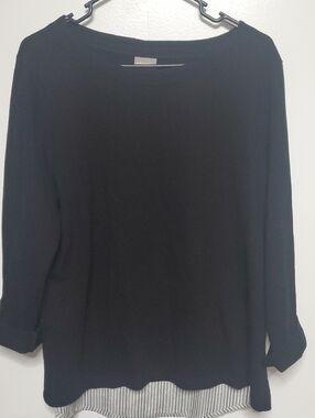 Chico's Black Layered Hem Tunic with Striped Underlay